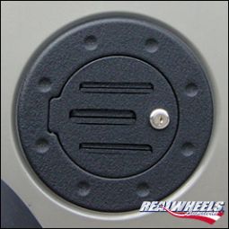 Real Wheels H2 & SUT Billet Black Powder Coated Grooved Locking Fuel Door (Universal Design fits 200