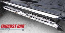 Real Wheels Hummer H2 & SUT Stainless Steel Exhaust Bar Side Steps with S.S. Upper Tube Facade, with